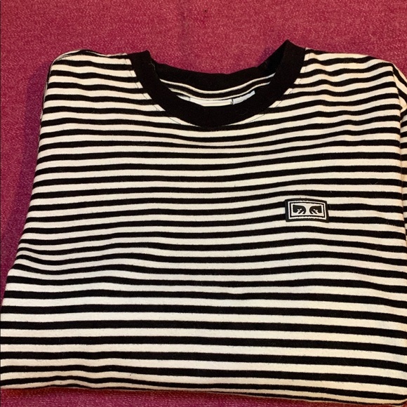 Obey Clothing Monochrome Black and White 100% Cotton High Quality Striped Tee - Picture 5 of 6